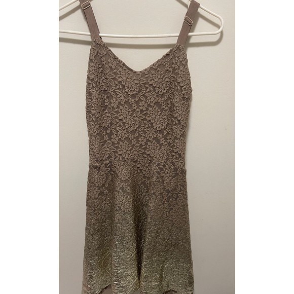 Free People Floral Brown & Gold Metallic Foil Mini Dress Sz Sm - Picture 4 of 8